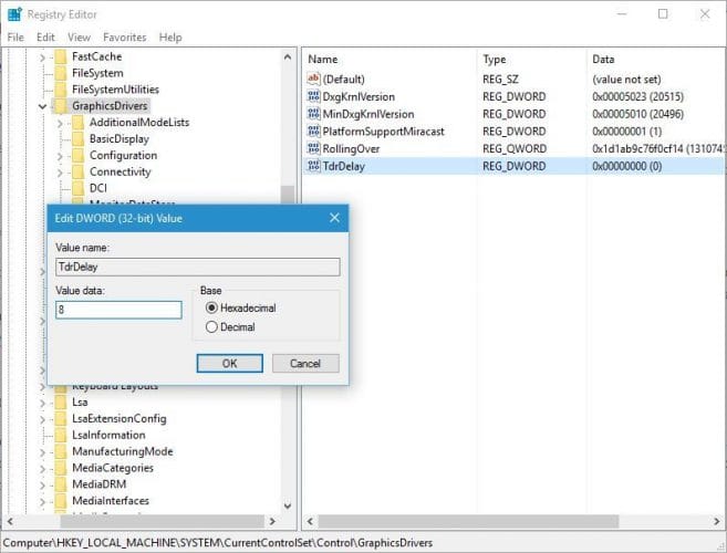 edit DWORD32 value for graphic driver
