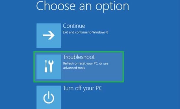 choose an option for troubleshoot