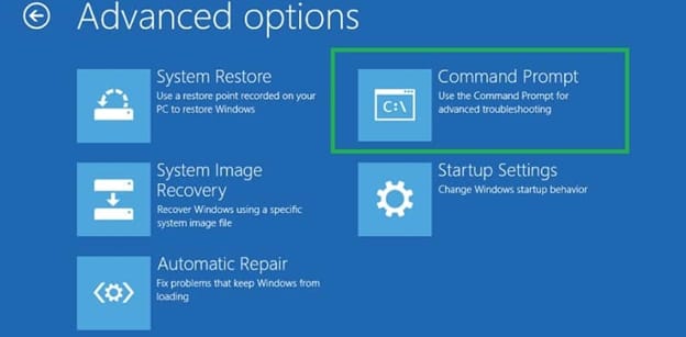 Choose command prompt from advanced options
