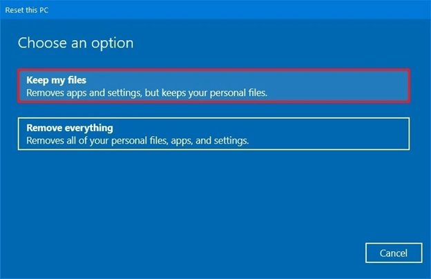 keep my files for reset PC