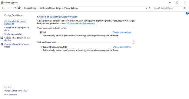 Change plan settings of power options