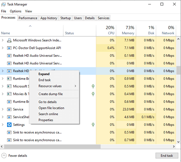 End task - Realtek Audio Manager