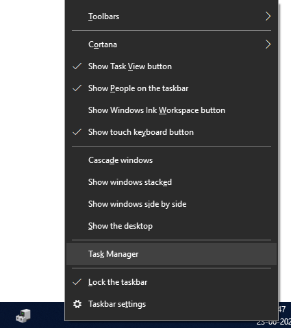 right click on start menu and choose task manager