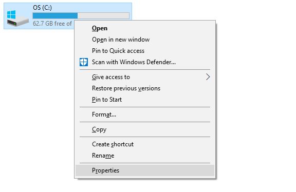 right click on C drive