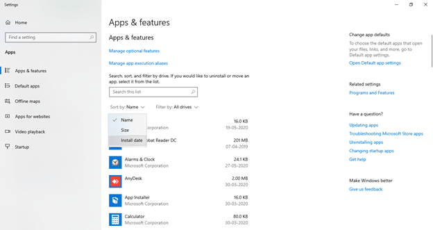 Sort apps as Install date