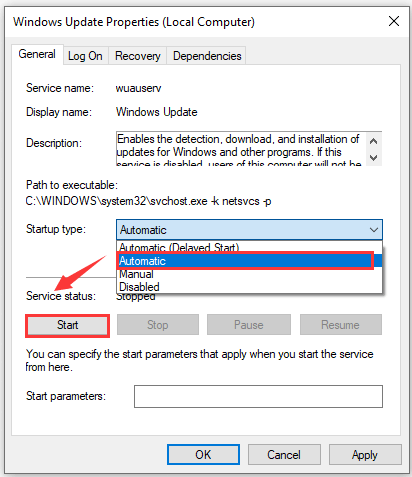 automatic startup windows update