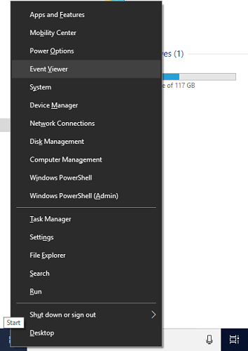 right click on start menu and select event viewer