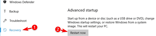 restart now under Advanced Startup option