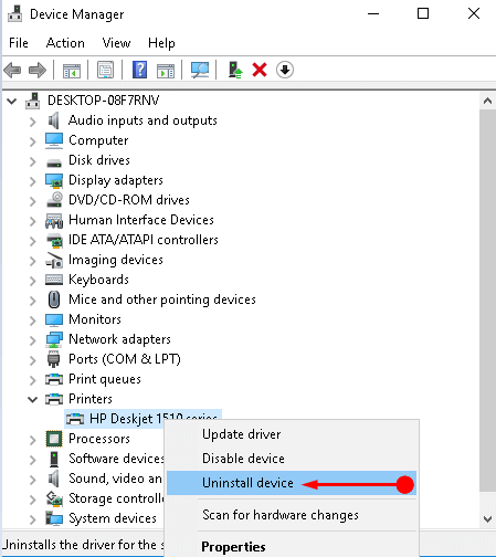 Uninstall HP device