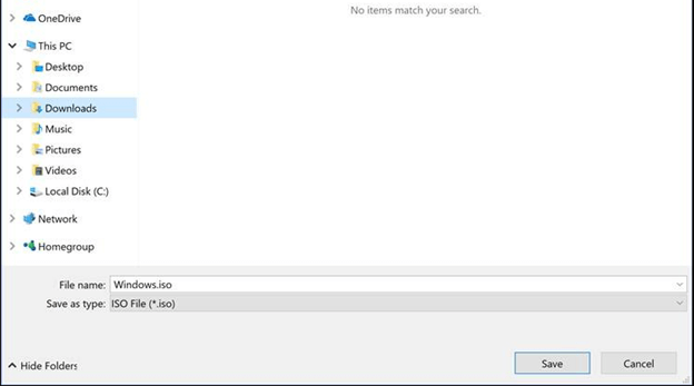 Set the location and then save the ISO file