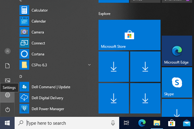 type here to search then choose setting