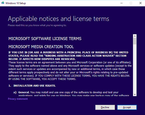 acceptance to the license terms
