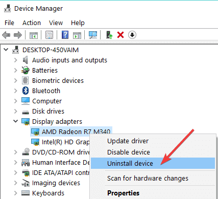 uninstall graphic device driver