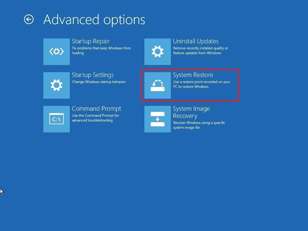 choose system restore option from advance options