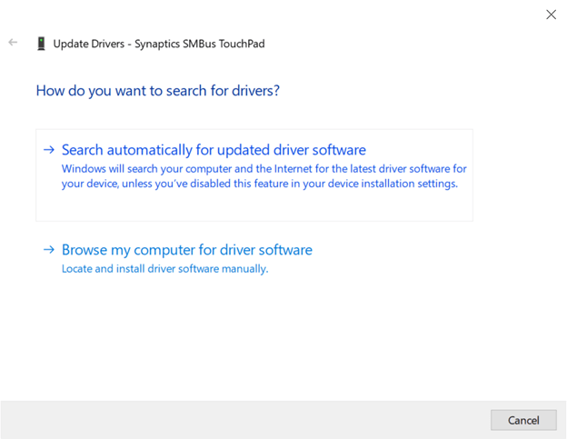 search automatically for update synaptics SMBus touchupad driver