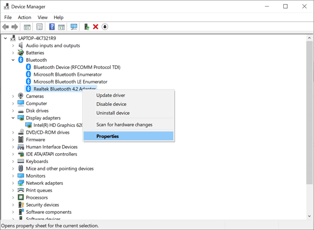 choose bluetooth adapter properties