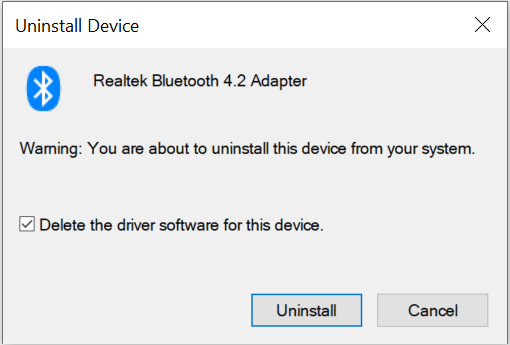 delete the driver software for realtek bluetooth adapter