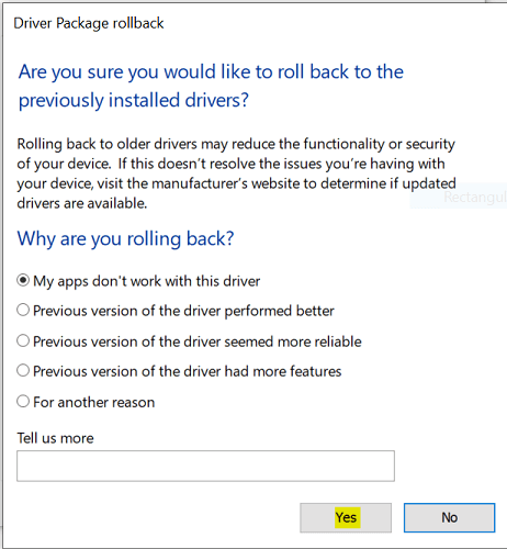 driver package rollback