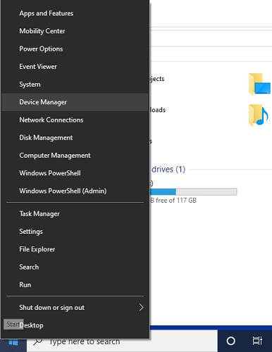 right click on start menu and choose device manager