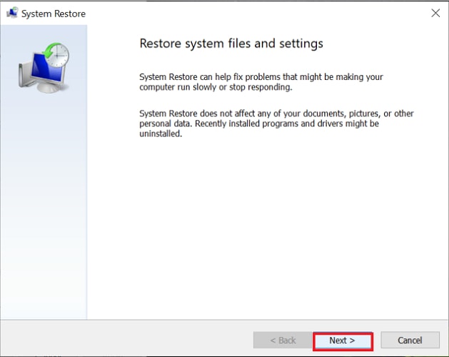 click on next button for system restore