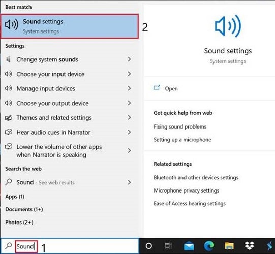 search for sound settings