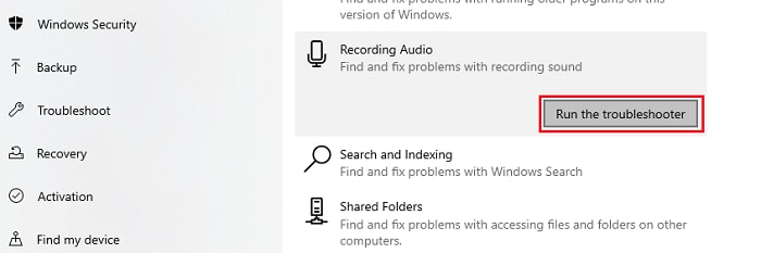 run the troubleshooter about recording audio