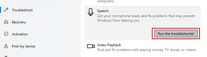 run the troubleshooter about speech