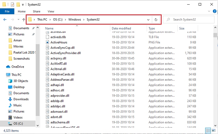 navigate C-Windows-System32 path