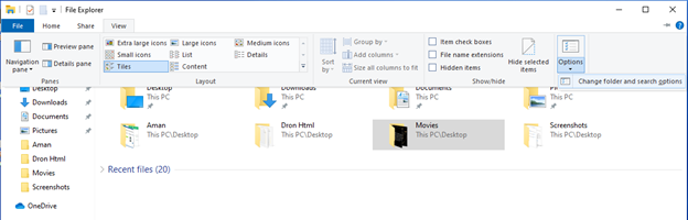Change folder and search options