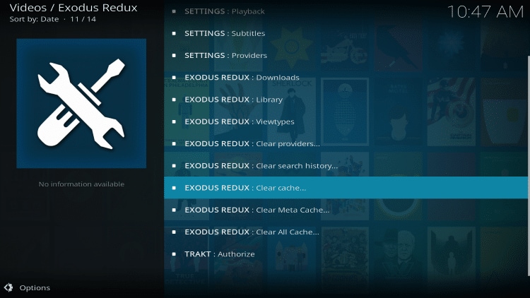 EXODUS REDUX Clear cache