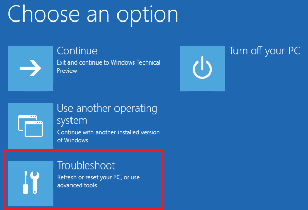 choose an option for troubleshoot