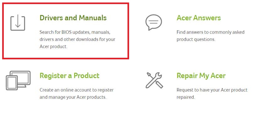 select Drivers and Manuals for acer driver