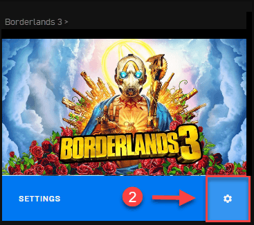 choose the settings icon below Borderlands 3