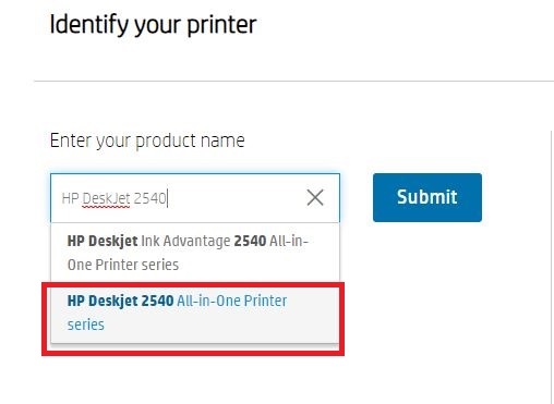 type HP DeskJet 2540 in the search box