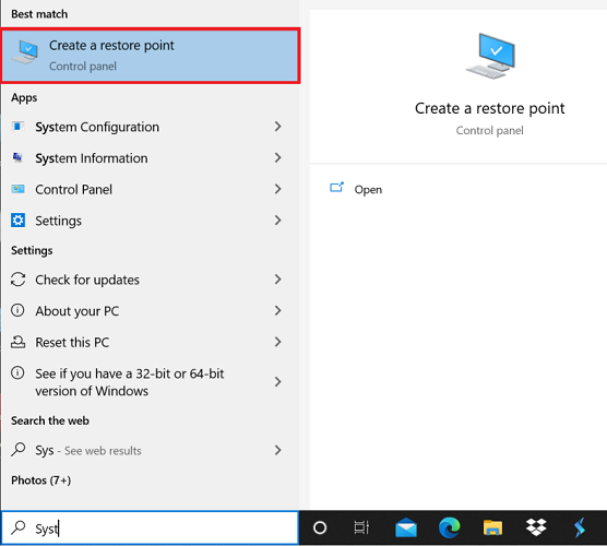 create a restore point