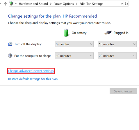 change advanced power settings