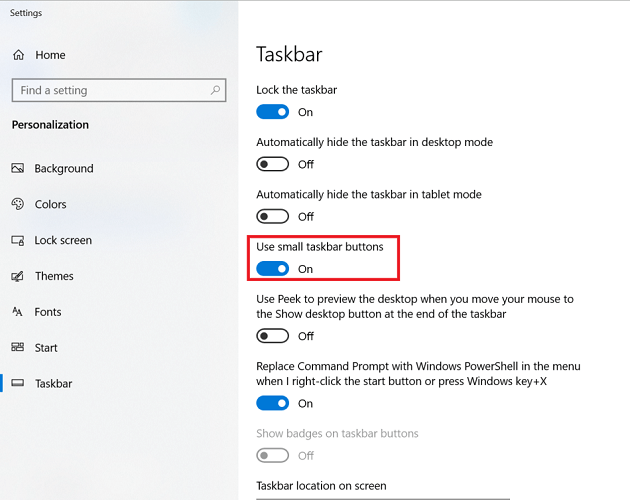 use small taskbar buttons