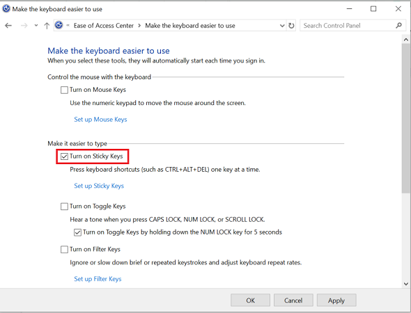 Turn on Sticky Keys