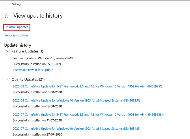 Uninstall updates