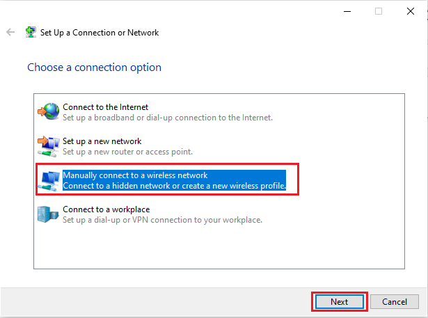 click on manually connect to a wireless network
