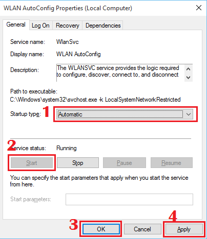 startup type automatic of wlan autoconfig service