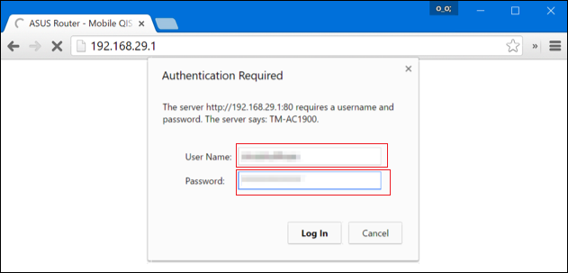 enter username and password