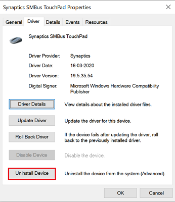 click on uninstall device
