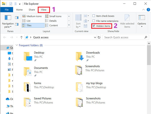 Checkmark Hidden items