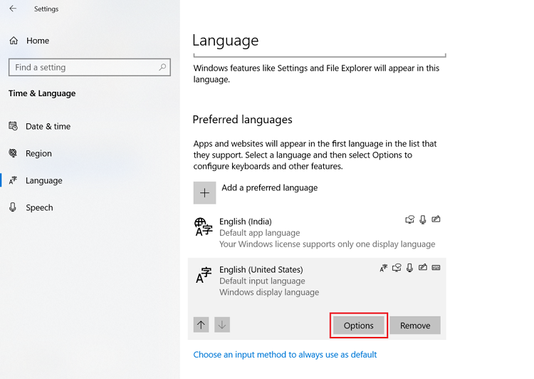 click on language option button
