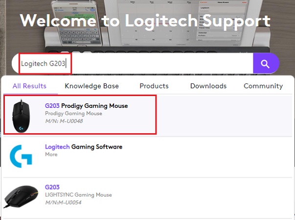 type Logitech G203 in the search bar