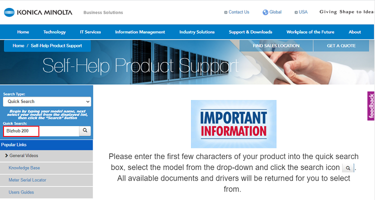 type printer model name in search box