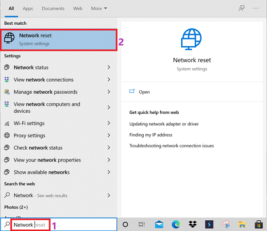 Perform network reset