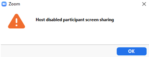 Host disabled participant screen sharing error 