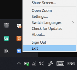 Exit Zoom from taskbar